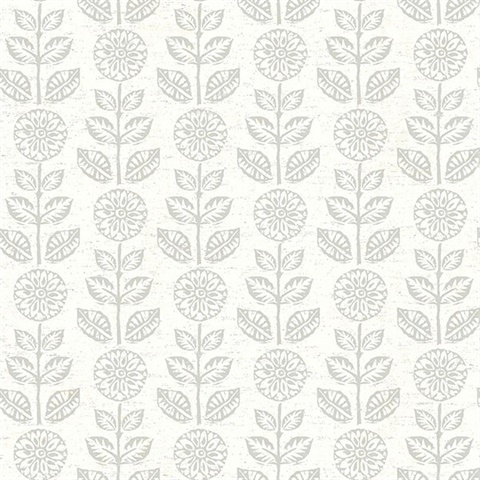 Dolly Taupe Folk Floral Wallpaper