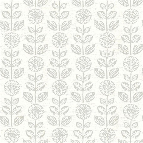 Dolly Taupe Folk Floral Wallpaper