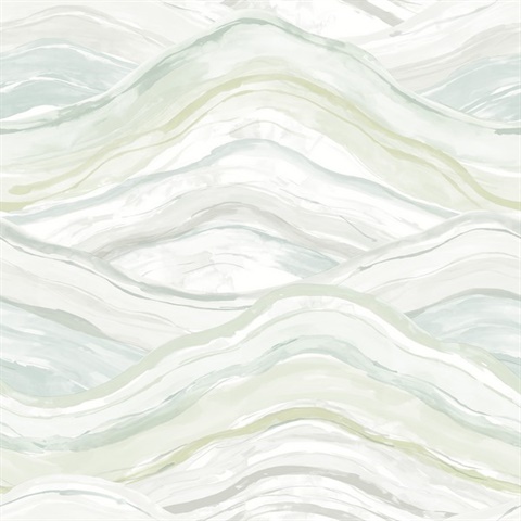 Dorea Sea Green Striated Watercolor Waves Wallpaper
