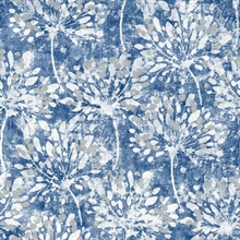 Dori Blue Distressed Painterly Floral Wallpaper