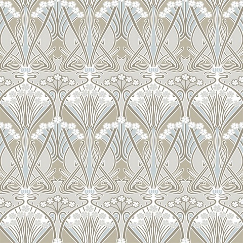 Dragonfly Damask Floral Ogee Beige Wallpaper