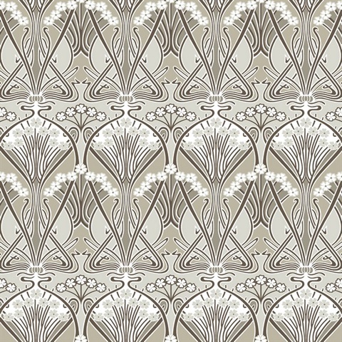 Dragonfly Damask Floral Ogee Beige Wallpaper