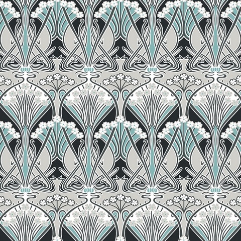 Dragonfly Damask Floral Ogee Black  Wallpaper