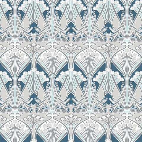 Dragonfly Damask Floral Ogee Blue Wallpaper