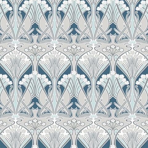 Dragonfly Damask Floral Ogee Blue Wallpaper