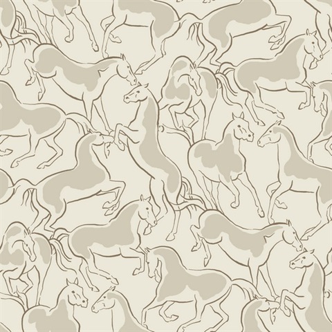 DresSage Green Beige Stallions Deer Wallpaper