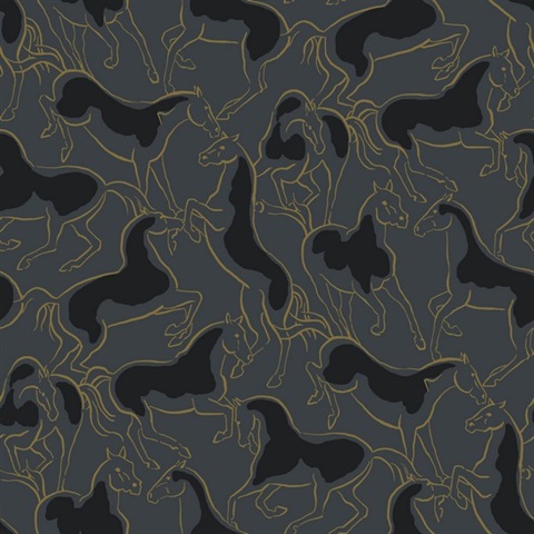 DresSage Green Gold Stallions Deer Wallpaper