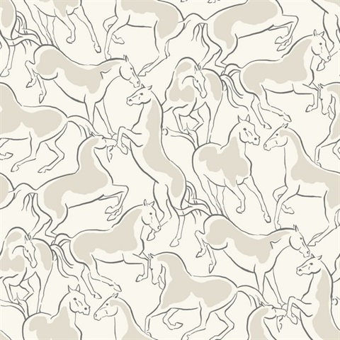 DresSage Green White Stallions Deer Wallpaper