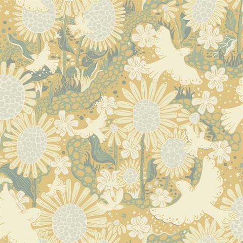Drömma Butter Songbird and Sunflowers Wallpaper