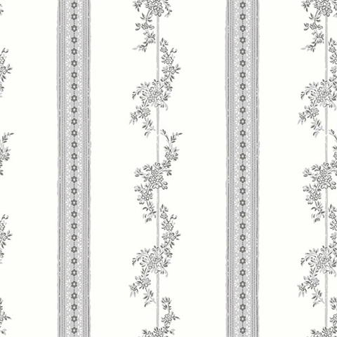Drottningholm Grey Floral Stripe Wallpaper