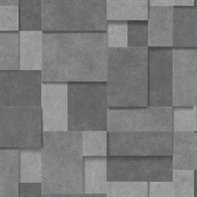 Duchamp Dark Grey Metallic Squares Wallpaper