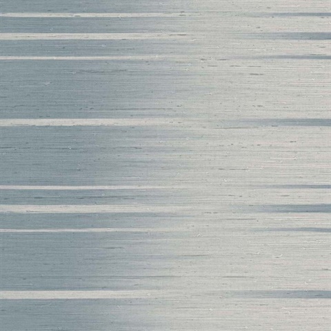 Dusty Blue Gradient Horizonal Faux Grasscloth Stripe Wallpaper