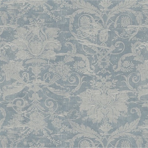 Dusty Blue Rochester Large Damask Wallpaper