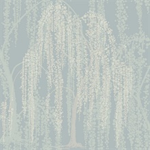 Dusty Blue Taupe Weeping Willow Wallpaper