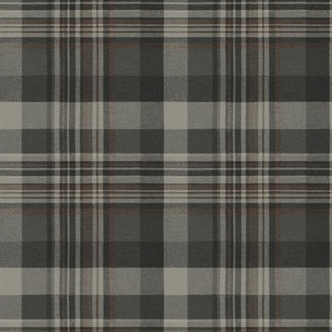 Dutton Plaid Charcoal Dark Grey Flannel Wallpaper