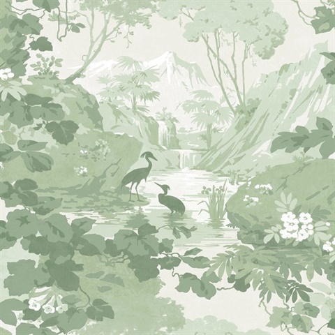 Eden Sage Crane Lagoon Bird Wallpaper