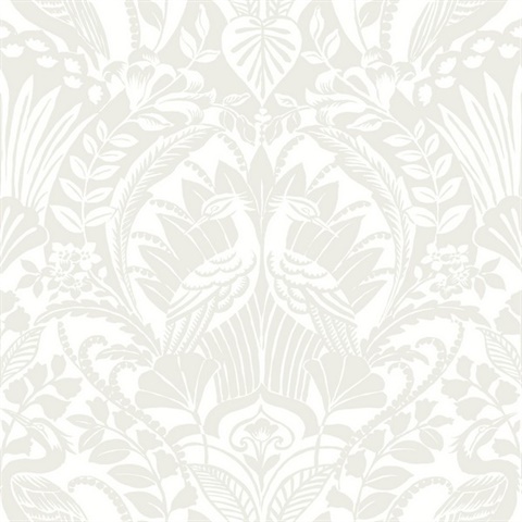 Neutral Egret Damask Wallpaper