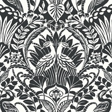 Black &amp; White Egret Damask Wallpaper