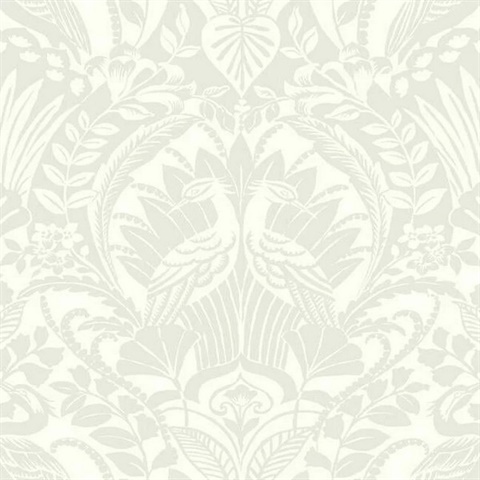 Egret Light Grey Damask Wallpaper