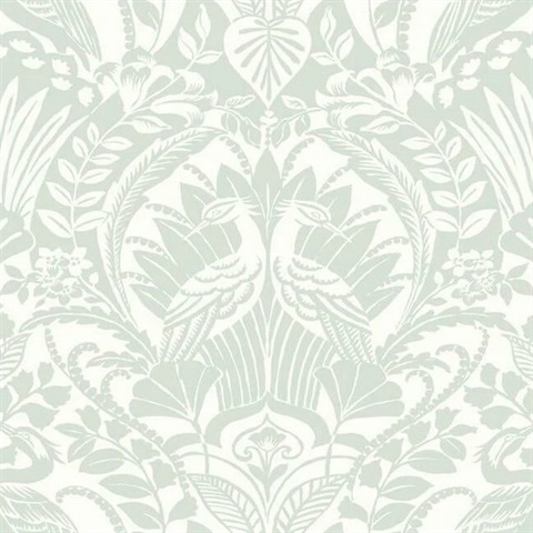 Egret Sage Damask Wallpaper