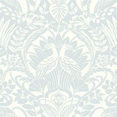 Egret Sky Blue Damask Wallpaper
