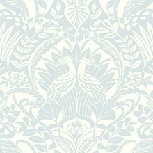 Egret Sky Blue Damask Wallpaper