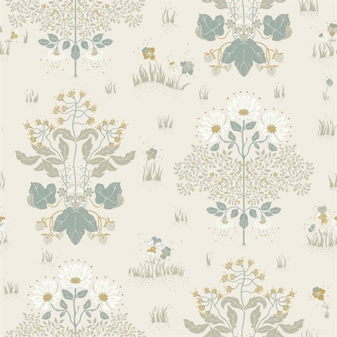 Elda Light Blue Delicate Daises Floral Wallpaper