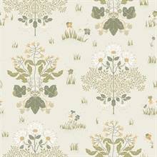 Elda Olive Delicate Daises Floral Wallpaper