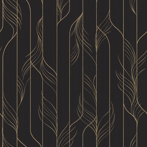 Elemental Thread Black & Gold  Metallic Textured Stripe Wallpaper