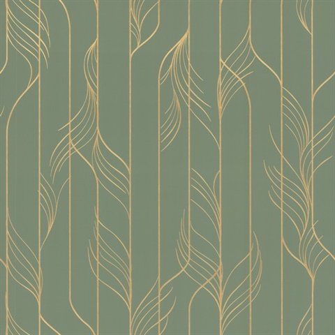 Elemental Thread Green & Gold Metallic Textured Stripe Wallpaper