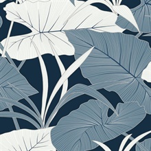 Elephant Leaves Botanical Blue Lagoon Peel and Stick Wallpaper