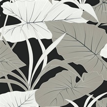 Elephant Leaves Botanical Ebony & Metallic Silver Peel and Stick Wallp