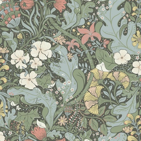 Elise Green Nouveau Gardens Floral Wallpaper