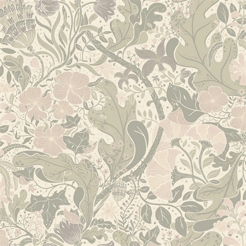 Elise Light Grey Nouveau Gardens Floral Wallpaper