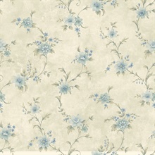 Elizabeth Aqua Floral Trail Wallpaper