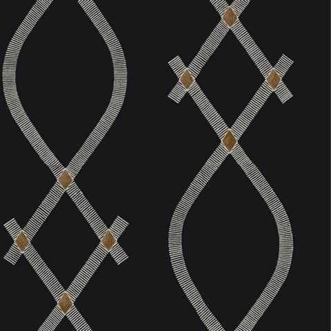 Ellena Black Striped Ogee Ribbons Wallpaper