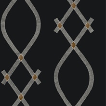 Ellena Black Striped Ogee Ribbons Wallpaper