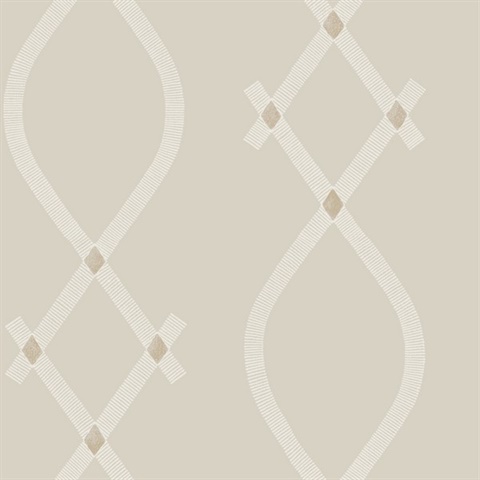 Ellena Light Grey Striped Ogee Ribbons Wallpaper