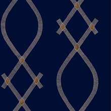 Ellena Navy Striped Ogee Ribbons Wallpaper
