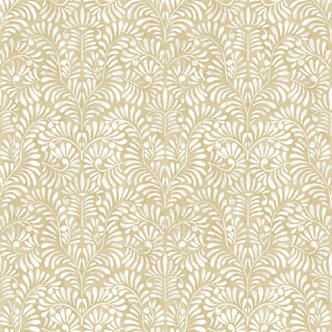 Elma Honey Fiddlehead Weathered Leaf Trellis Wallpaper