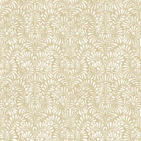 Elma Honey Fiddlehead Weathered Leaf Trellis Wallpaper