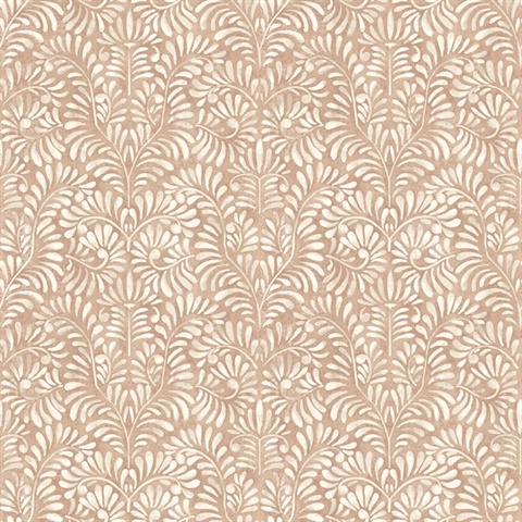 Elma Rust Fiddlehead Weathered Leaf Trellis Wallpaper