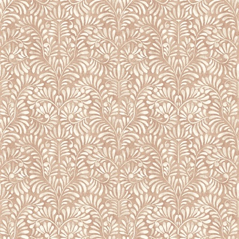 Elma Rust Fiddlehead Weathered Leaf Trellis Wallpaper