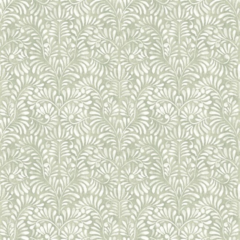Elma Sage Fiddlehead Weathered Leaf Trellis Wallpaper