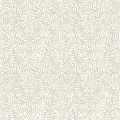 Elma Taupe Fiddlehead Weathered Leaf Trellis Wallpaper