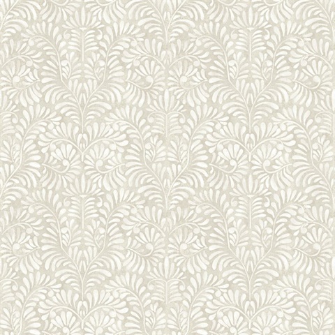 Elma Taupe Fiddlehead Weathered Leaf Trellis Wallpaper