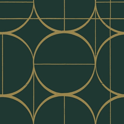 Emerald & Gold Sun Art Deco Circles Wallpaper