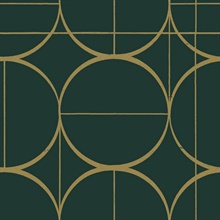 Emerald &amp; Gold Sun Art Deco Circles Wallpaper