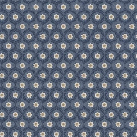 Emma Navy Floral Medallion Wallpaper