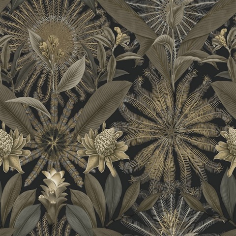 Enchanted Garden Black Tropical Wallpaper